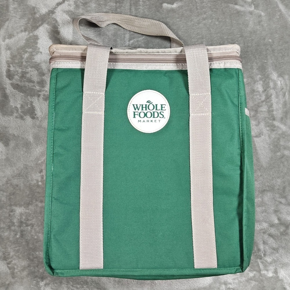Whole Foods Insulated Bag Hot Cold Reusable Cooler Shopping Tote Zipper Pockets